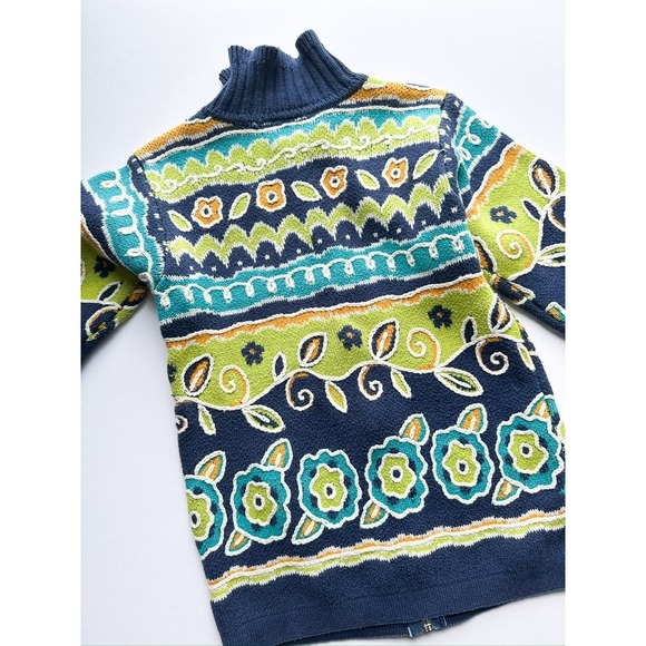 Vintage Hanna Andersson Zip Up Sweater Jacket Floral Print Blue Green Orange 110 - Picture 5 of 6